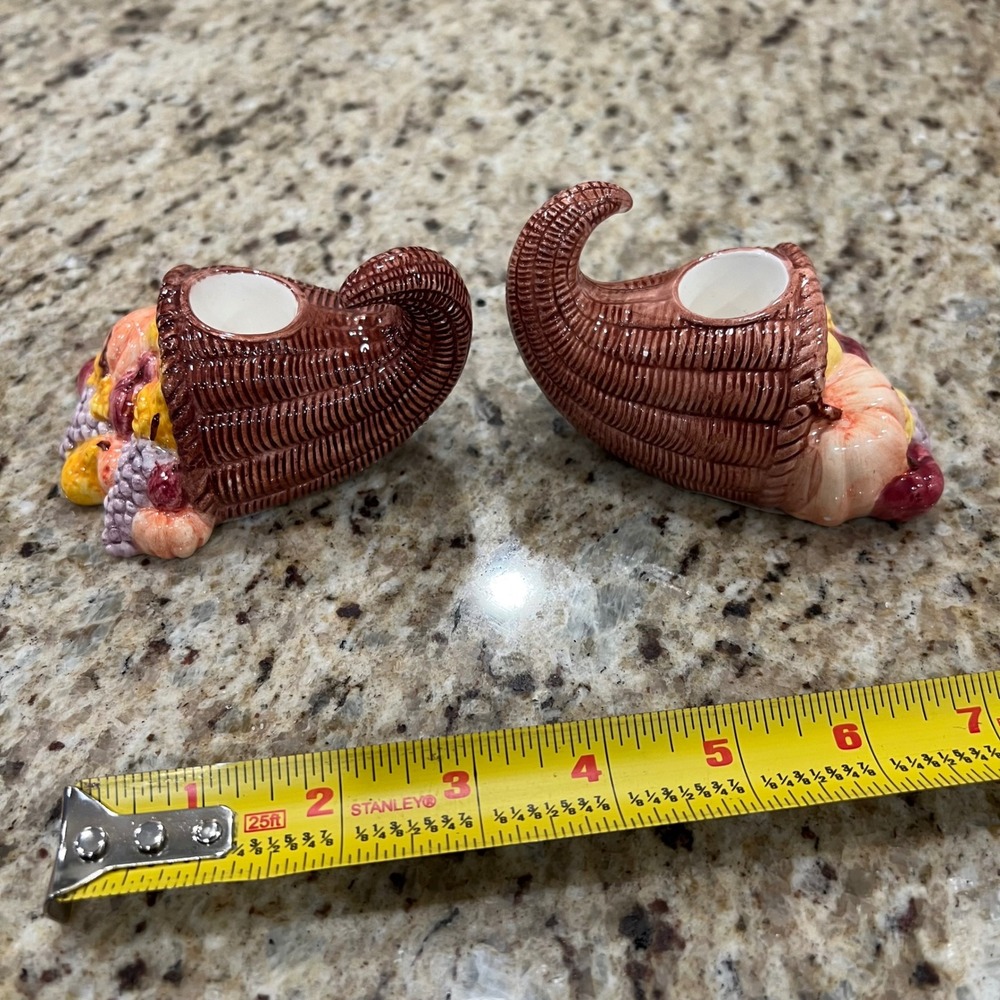 American Greetings Cornucopia Taper Candle Holders Set of 2 Thanksgiving Harvest - Picture 4 of 6